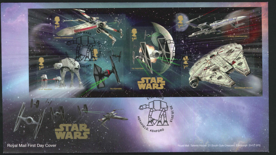 2015 - Star Wars Miniature Sheet First Day Cover, Hothfield, Ashford Postmark - Click Image to Close